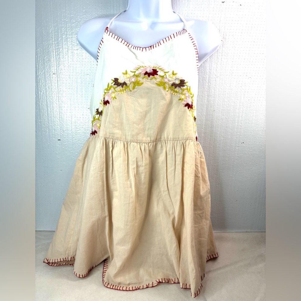 Chasing Unicorns L Cotton Babydoll Boho Embroidered Peach Top
